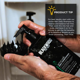 Blackwood For Men bottle on bathroom shelf in lifestyle setting conveying daily routine