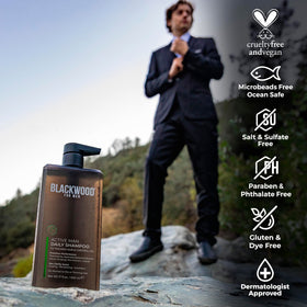 Blackwood For Men label close-up highlighting botanical ingredients