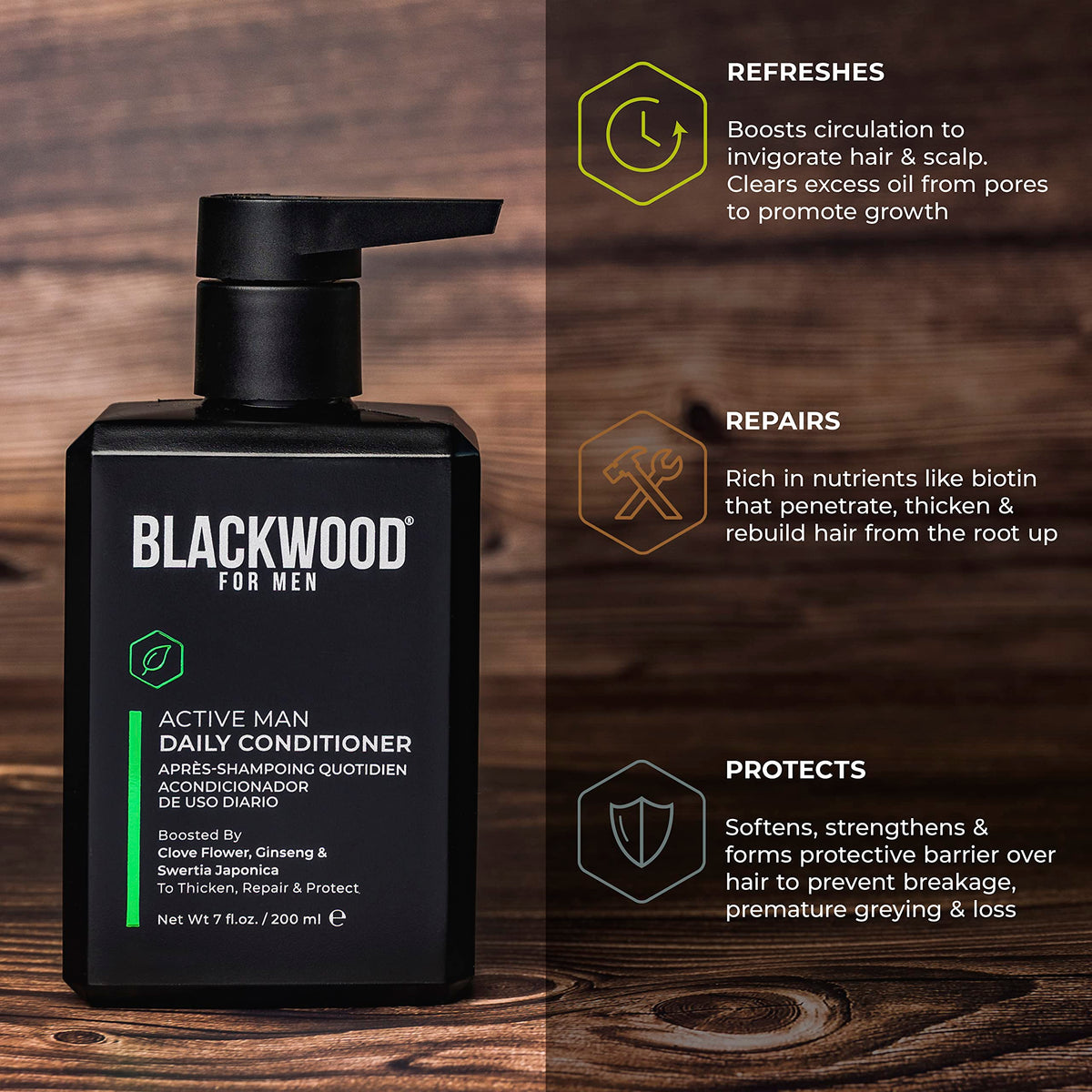 Blackwood For Men applied on wet hair in shower for scalp relief