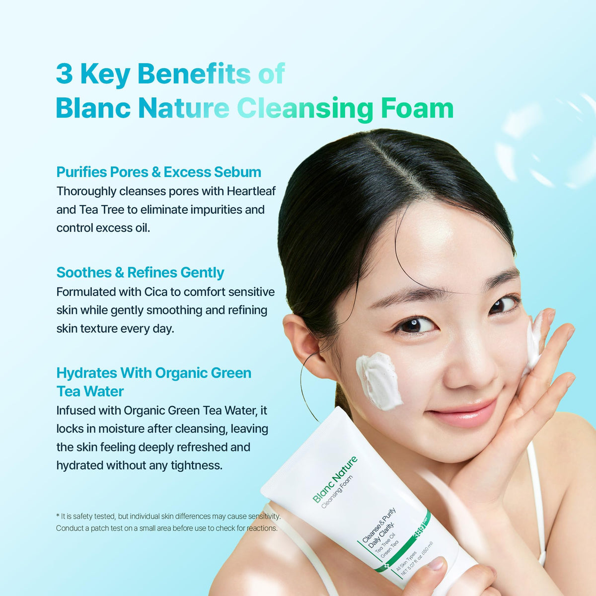 BLANC NATURE foam texture close-up illustrating creamy lather that cleans without drying