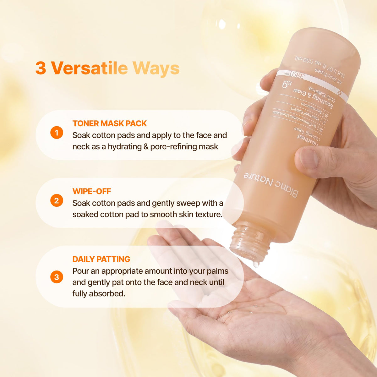 BLANC NATURE bottle on bathroom shelf within a nighttime routine setting for calming use