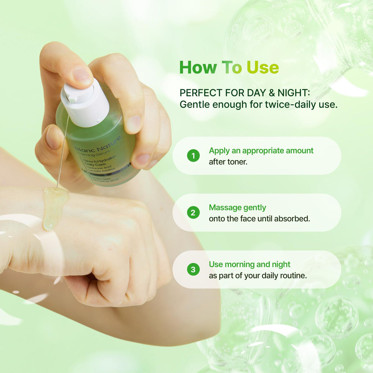 BLANC NATURE application on hand showing smooth coverage and absorbency