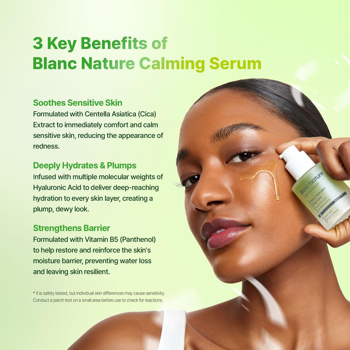 BLANC NATURE serum texture closeup showing fast-absorbing finish
