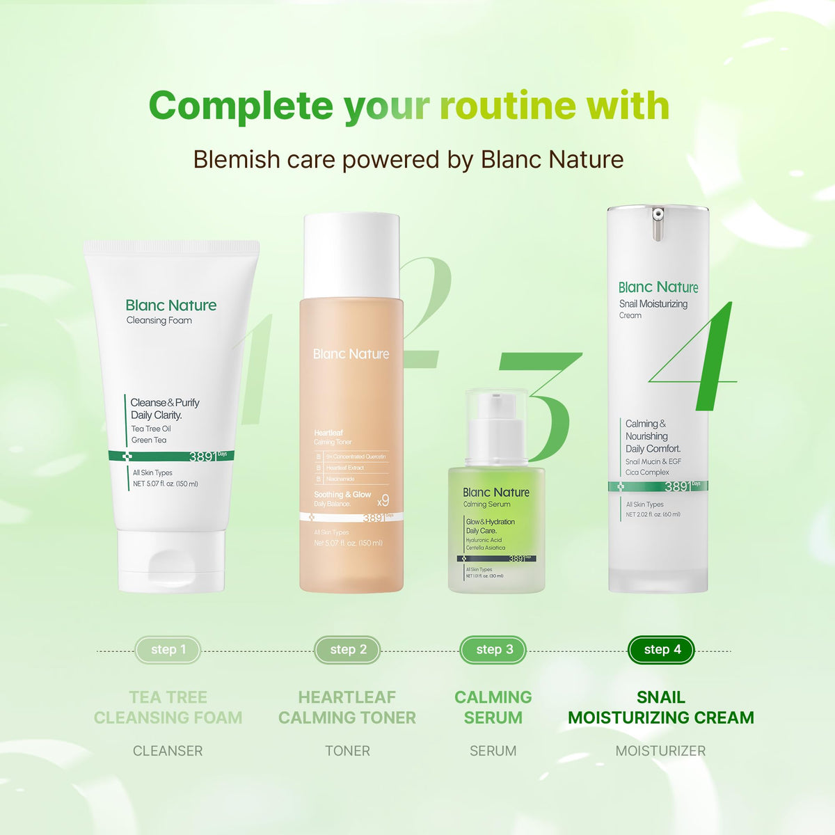 BLANC NATURE layered under makeup showing compatibility and glow