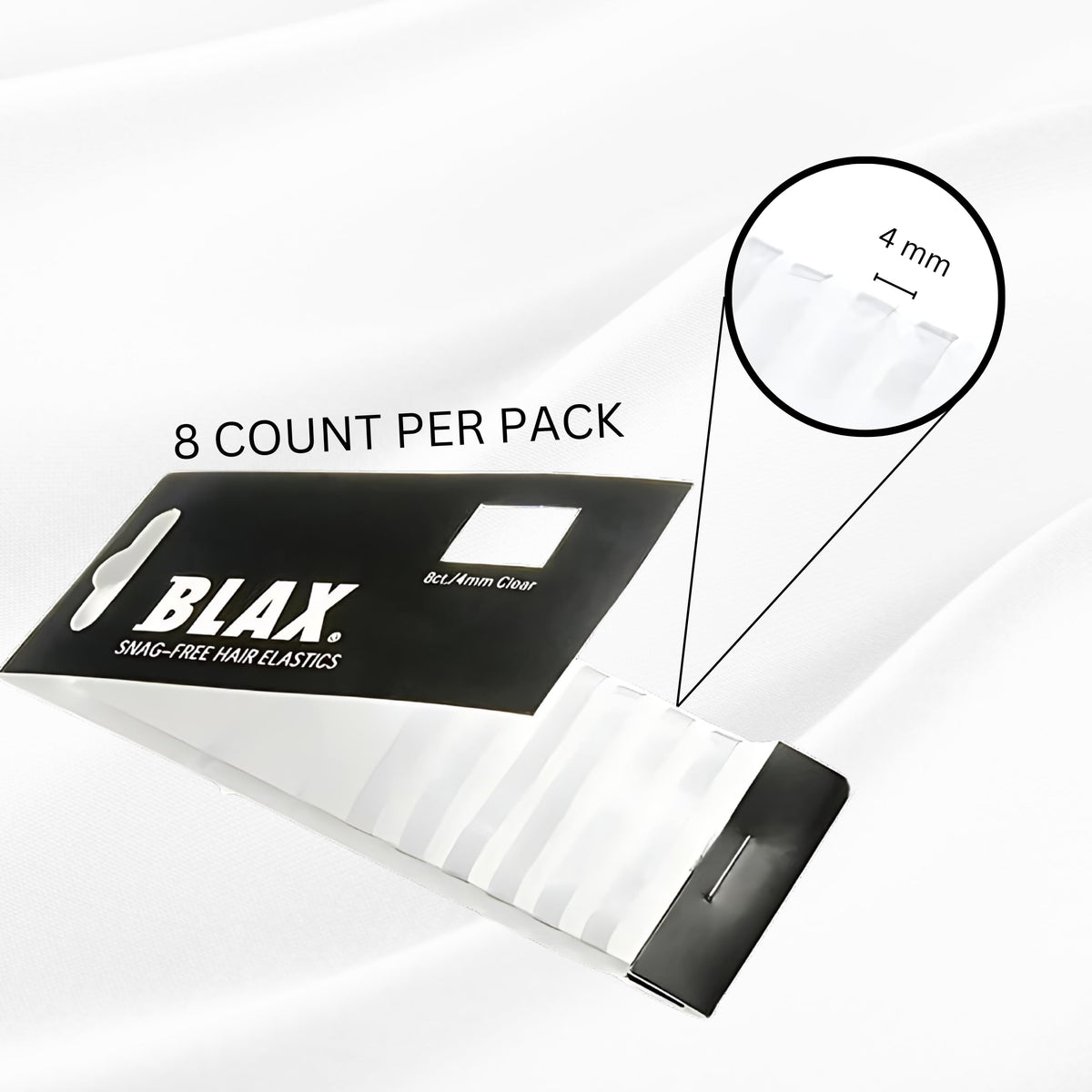 Blax elastic held in hand showing size and 4mm strength for secure hold