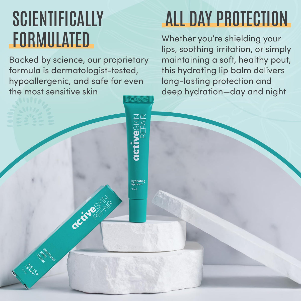 BLDG ACTIVE applying balm on lips demonstrating hydration and soothing benefit