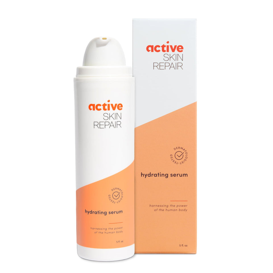 BLDG ACTIVE front packaging showing 5 fl. oz. serum and clean design for visibility