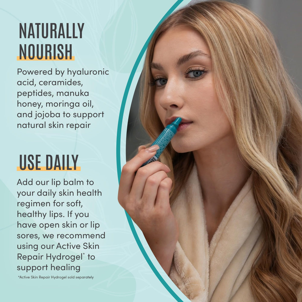 BLDG ACTIVE ingredient concept with hyaluronic acid and ceramides highlighting hydration