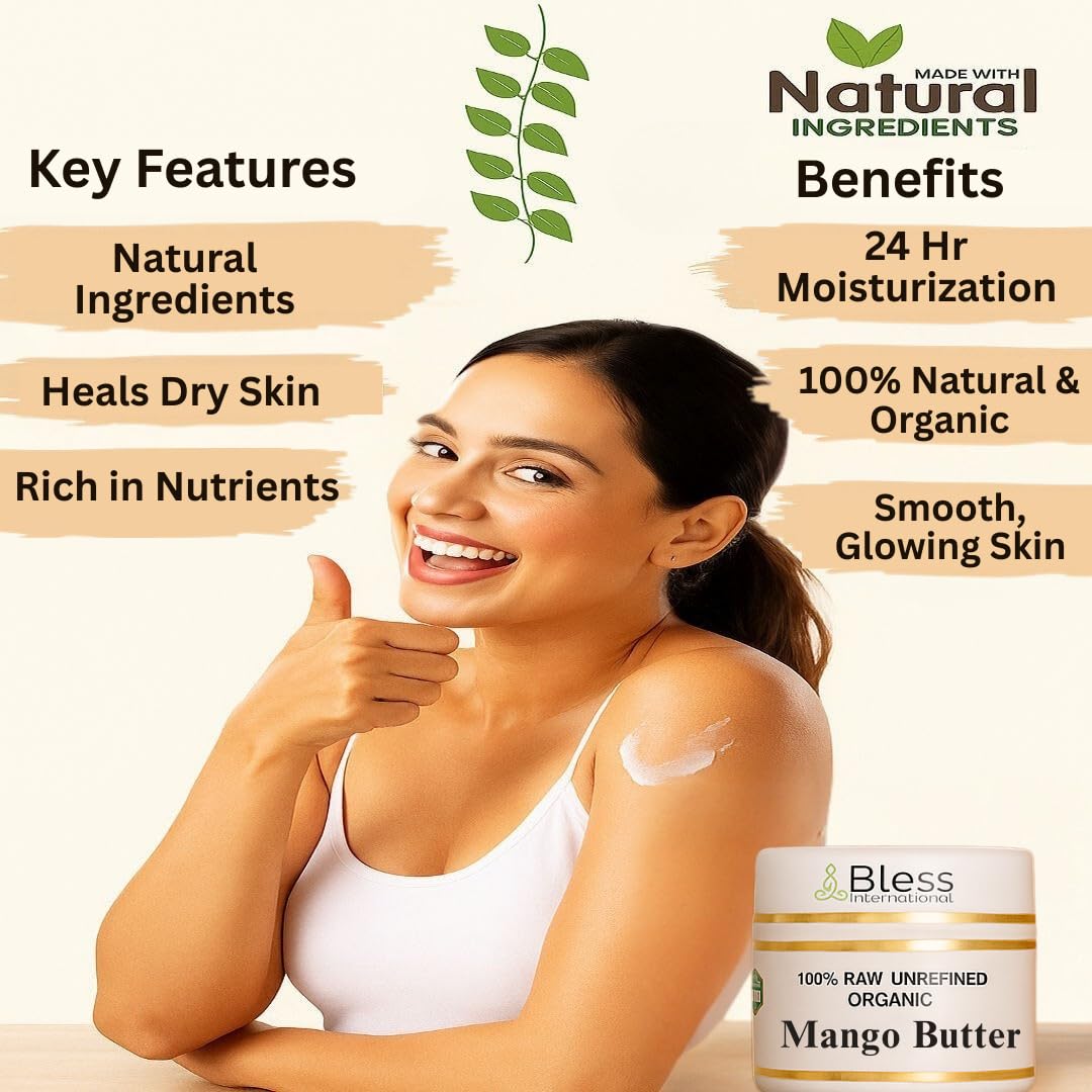 Bless International mango butter massaged into hair to reduce dryness