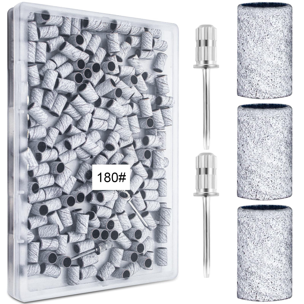 BLESWIN front packaging box showing 200 sanding bands and mandrels for organized storage