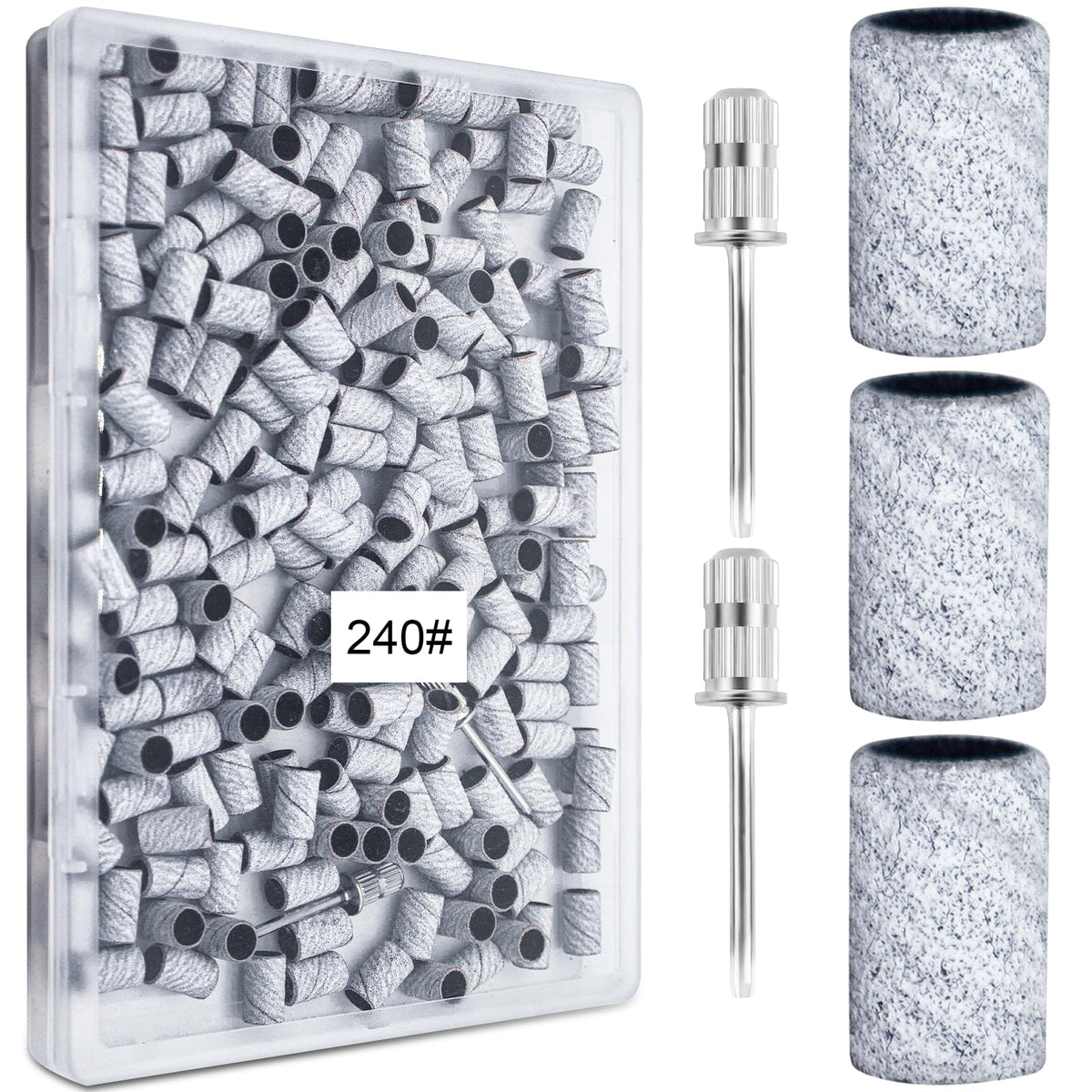 BLESWIN front packaging showing 200 sanding bands and clear box for organized storage