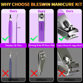 BLESWIN glass nail file and scissors close-up for smooth finishing and precise cuts