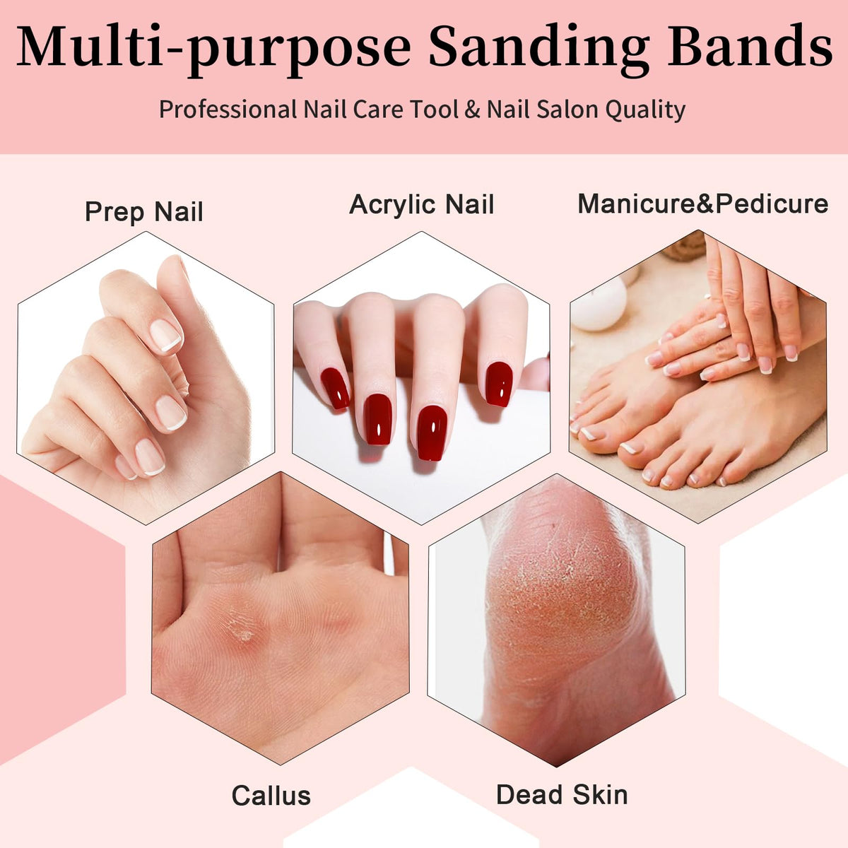 BLESWIN sanding bands and mandrels arranged on salon table showing professional setup