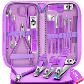 BLESWIN manicure set front view showing purple case and organized tools for easy travel