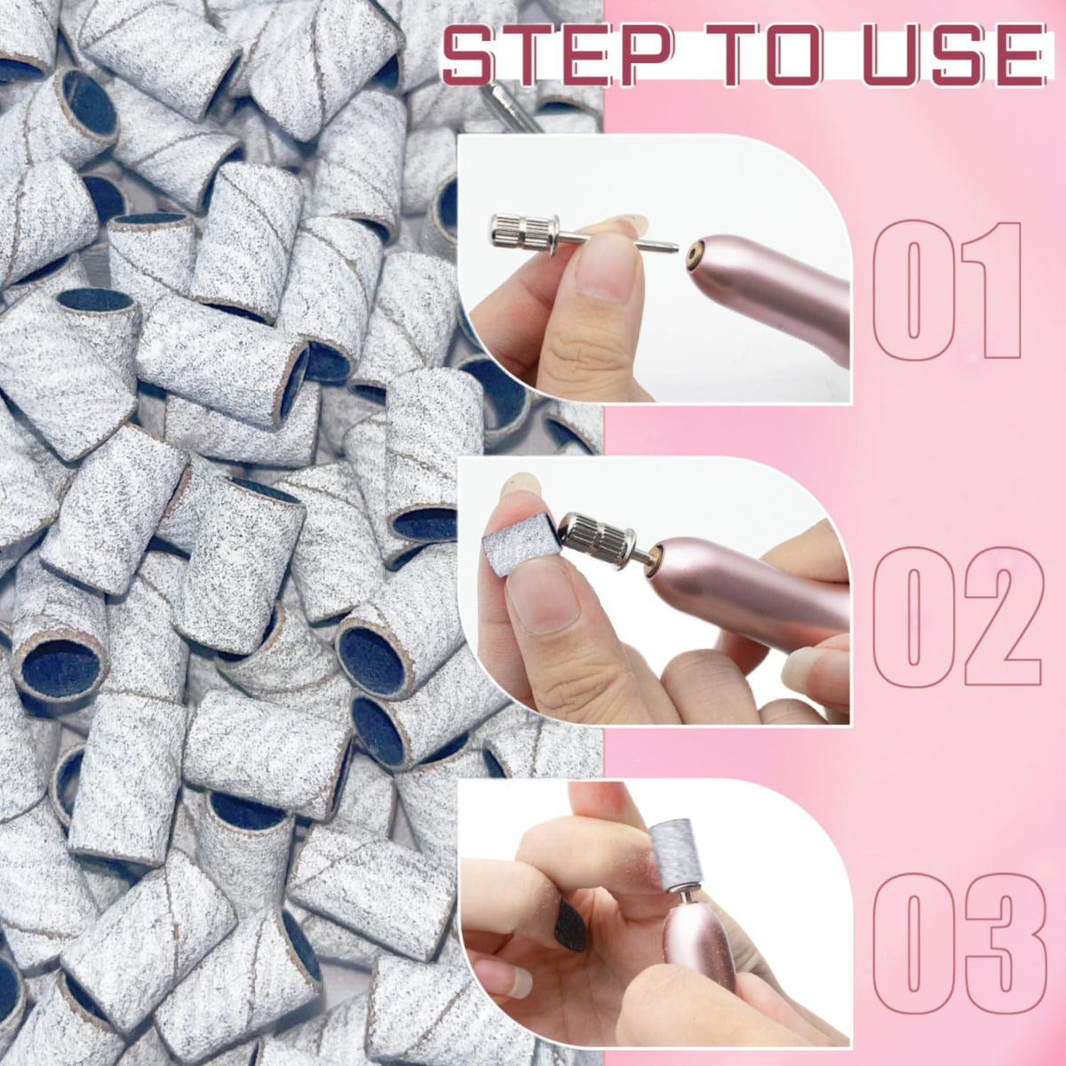 BLESWIN transparent storage box with 200 sanding bands for neat portability and access