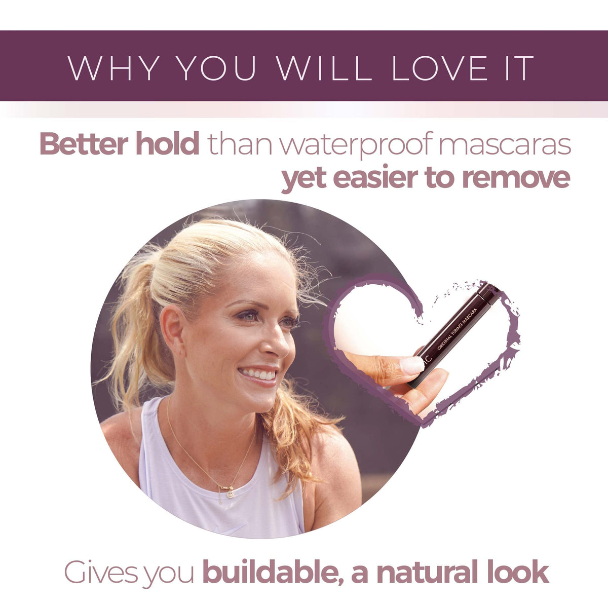 blinc mascara held next to a coin to show true size and travel-friendly scale