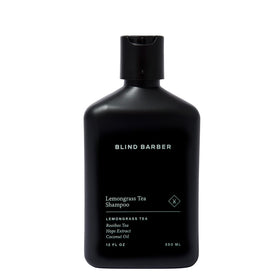 Blind Barber front bottle shot highlighting lemongrass tea scent and clean formula benefit