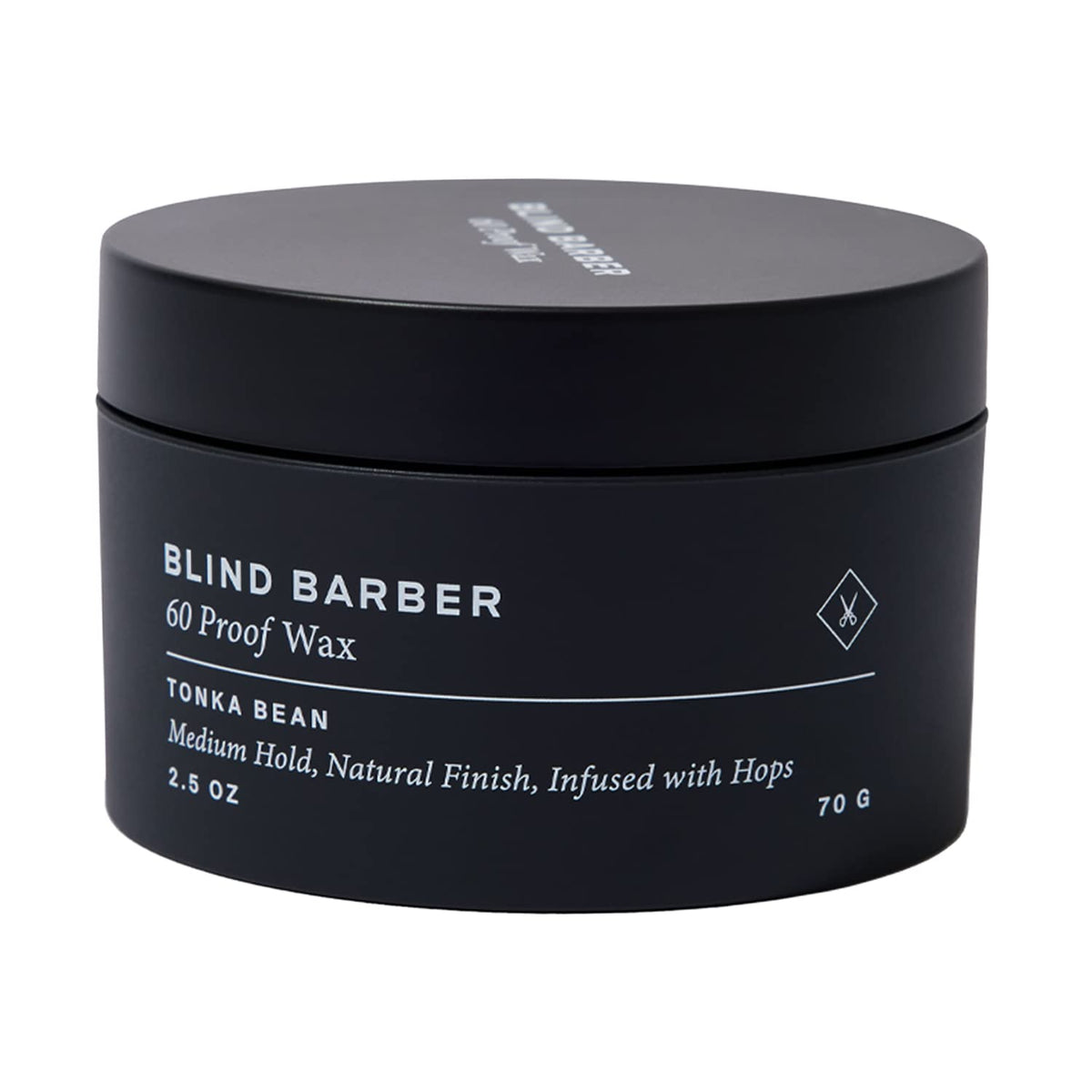 Blind Barber front jar showing product branding and compact design benefit