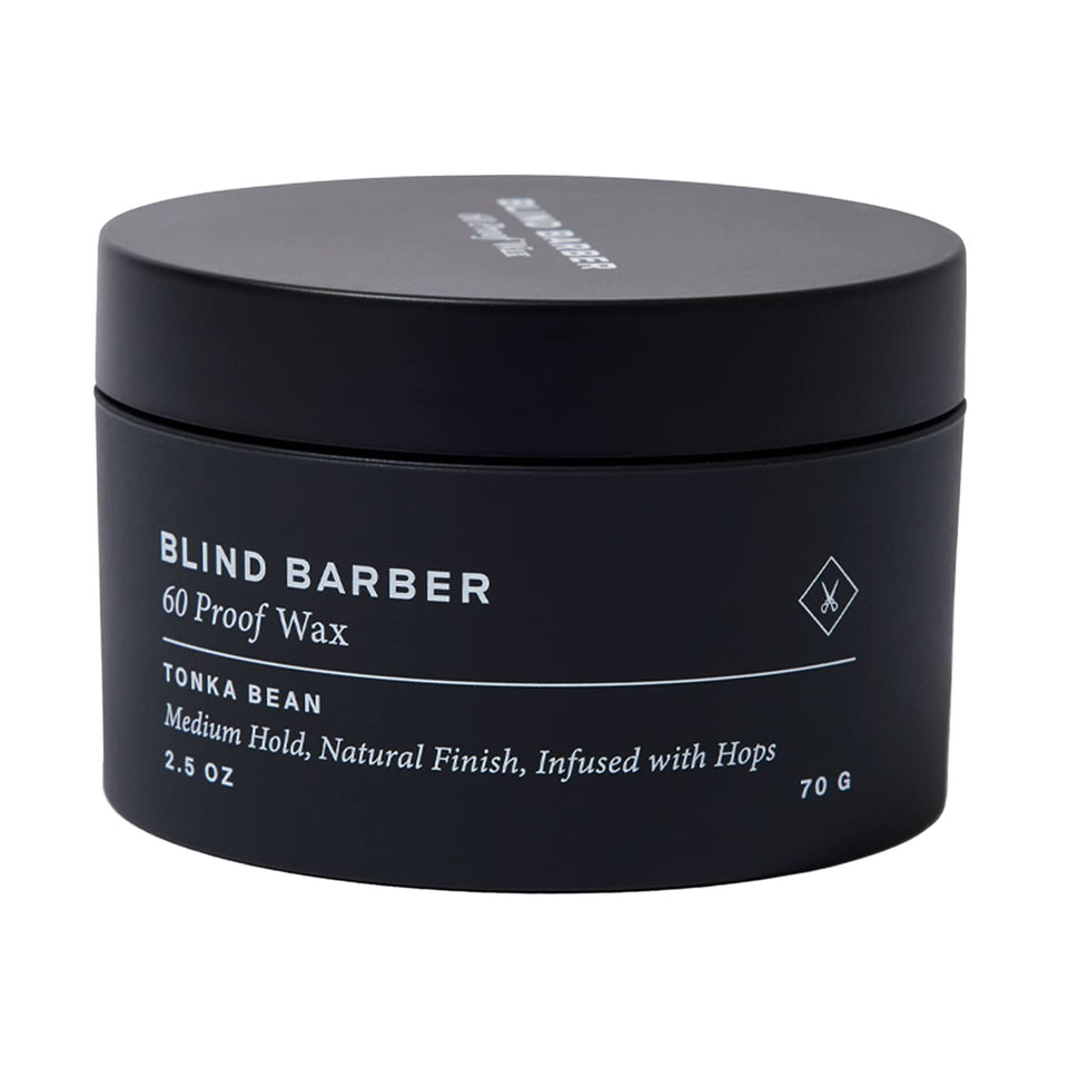 Blind Barber front jar showing product branding and compact design benefit
