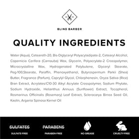 2.5 oz jar beside common objects showing Blind Barber size and travel-friendly benefit