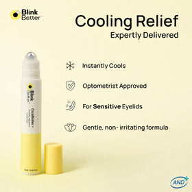 Person applying BlinkBetter roller to under-eye demonstrating gentle, no-tug use