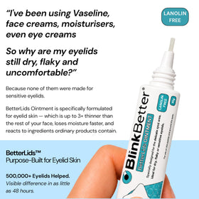 Person applying BlinkBetter near eye demonstrating gentle application and comfort benefit