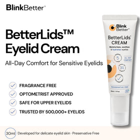 BlinkBetter cream texture close-up highlighting lightweight non-greasy feel for easy absorption