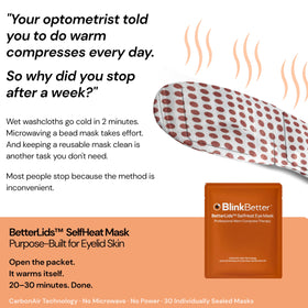 BlinkBetter mask worn by person relaxing, demonstrating soothing eye relief