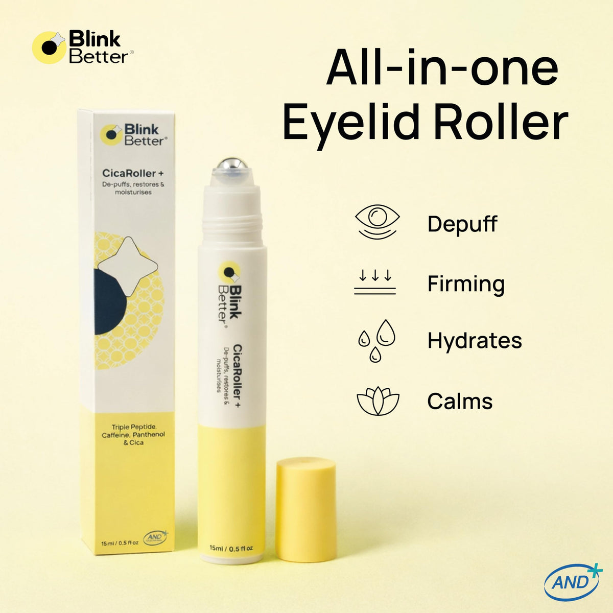 BlinkBetter metal rollerball close-up delivering instant cooling and controlled application