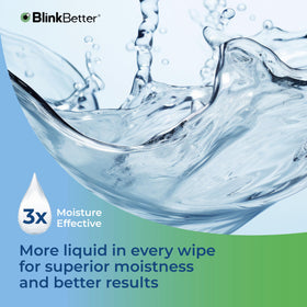 BlinkBetter wipe in hand demonstrating safe gentle use along lash line for comfortable cleansing