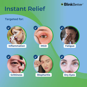 BlinkBetter moist wipe with visible droplets illustrating triple-moisture formula for soothing eyelid hydration