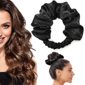 BLINKEEN front view of black scrunchie highlighting sleek design and comfort