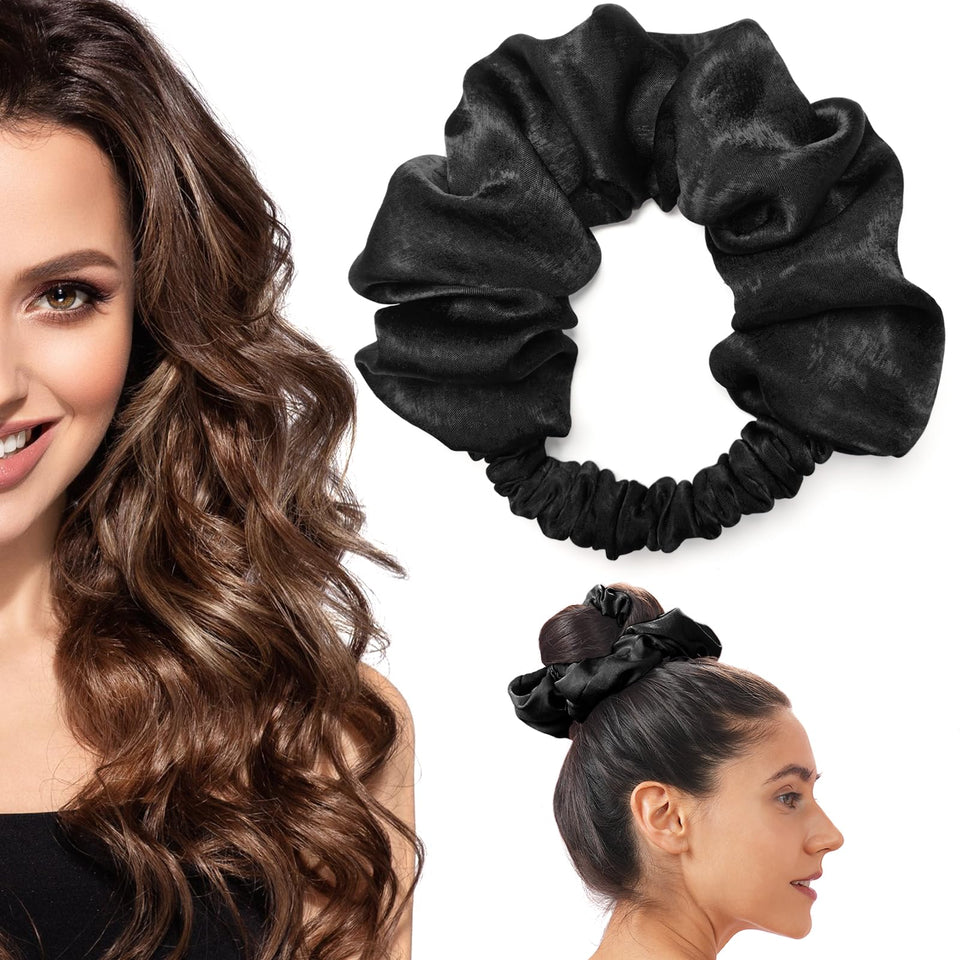 BLINKEEN front view of black scrunchie highlighting sleek design and comfort