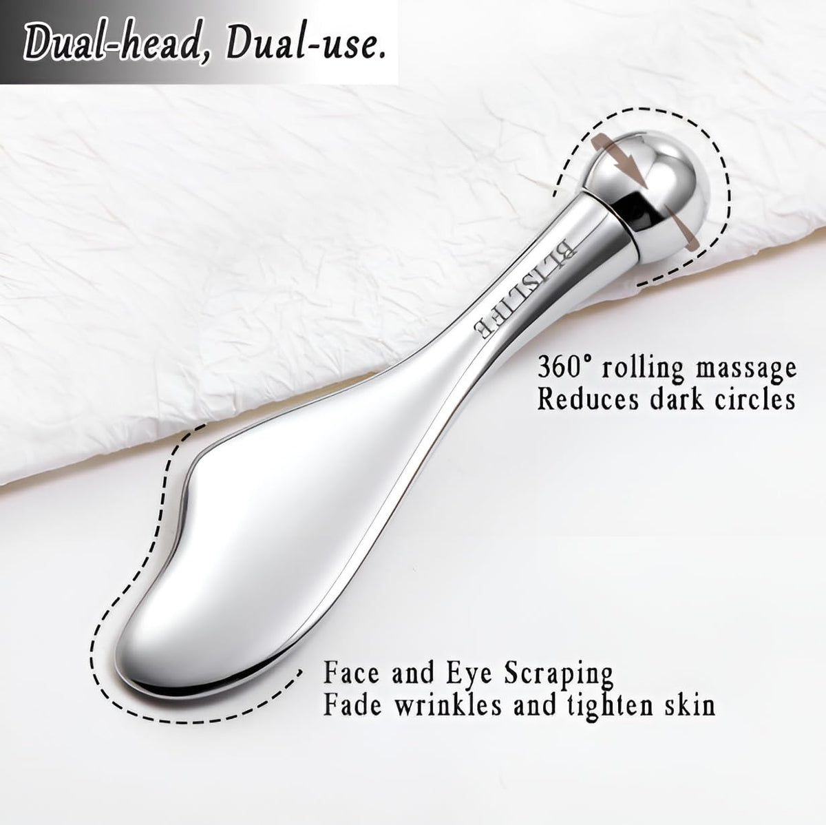 BLISLIFE scraper detail focusing on sculpted gua sha edge for absorption
