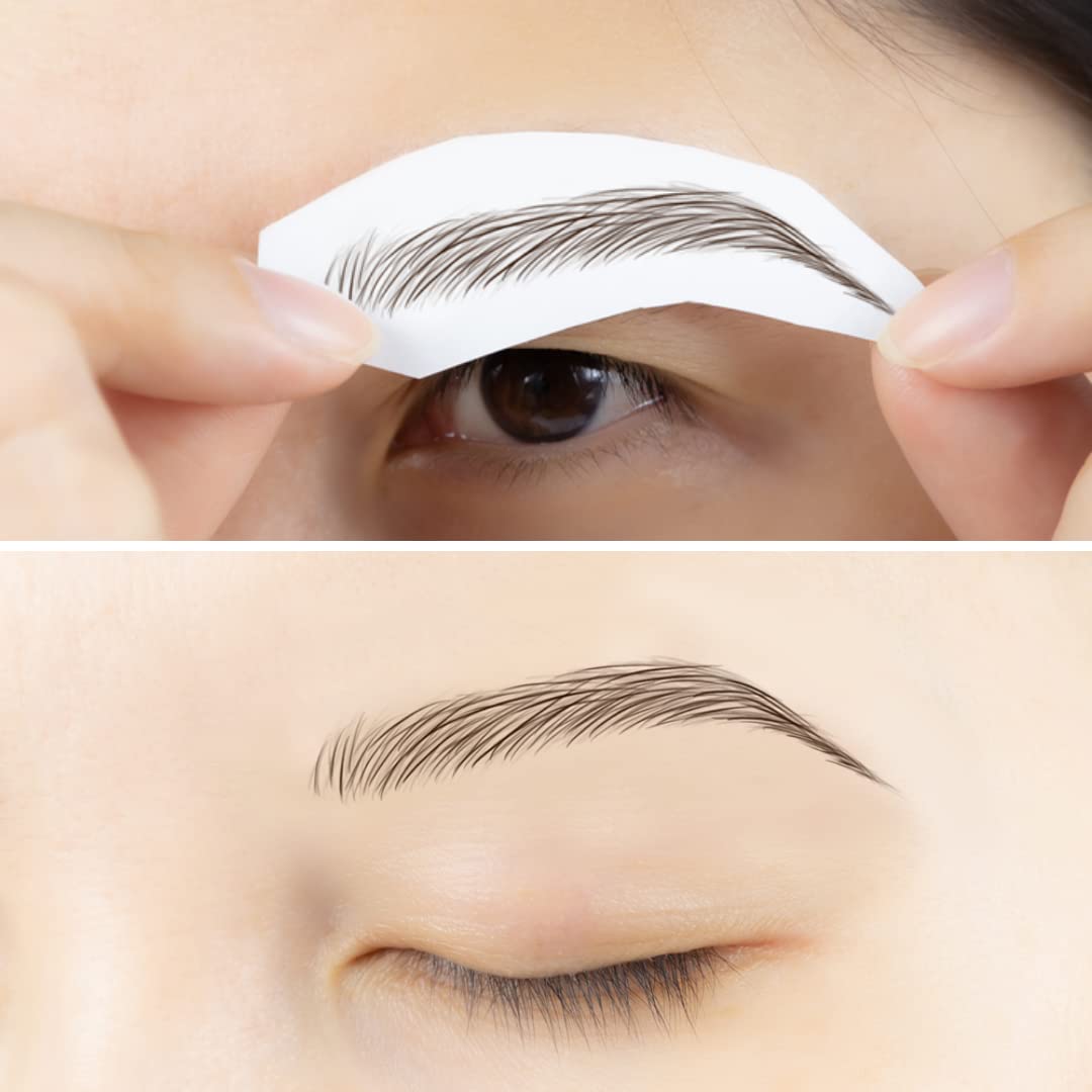 Bliss and Beyond USA sticker being applied to brow for fast, painless eyebrow replacement