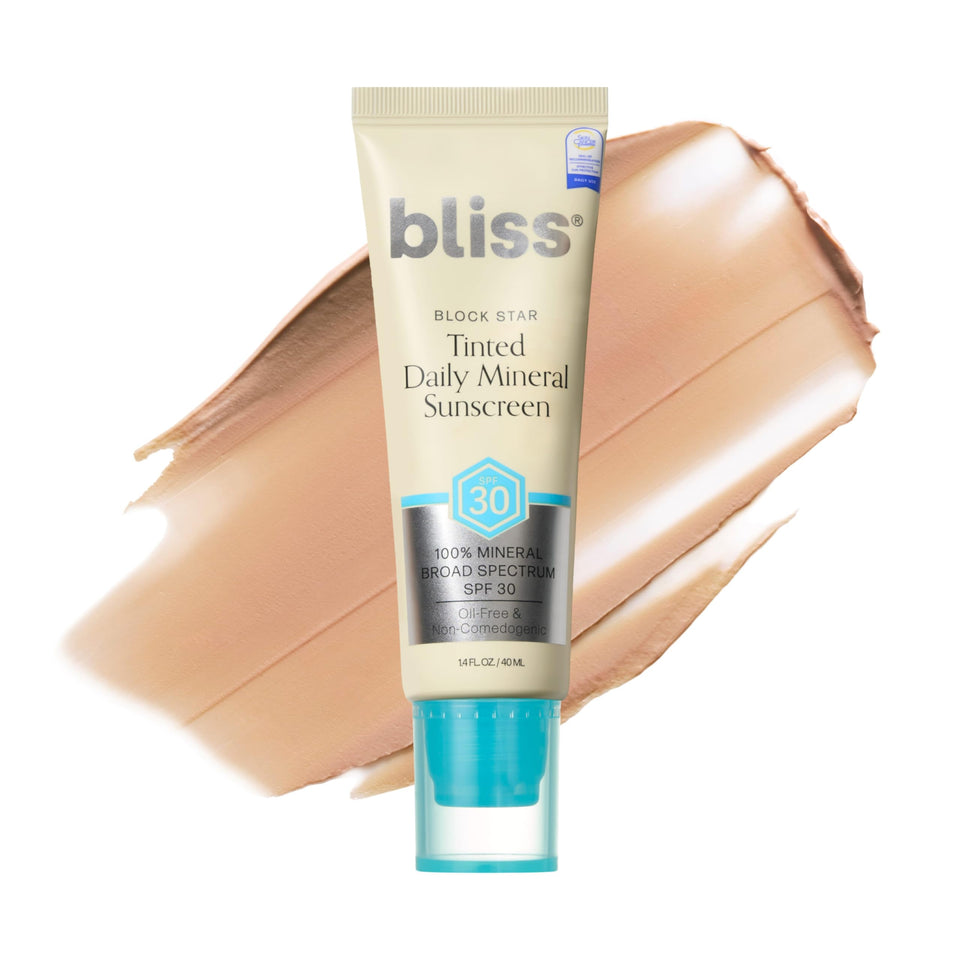 Bliss front tube product shot showing compact sunscreen for travel