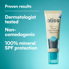 Bliss ingredients label highlighting mineral actives and antioxidants