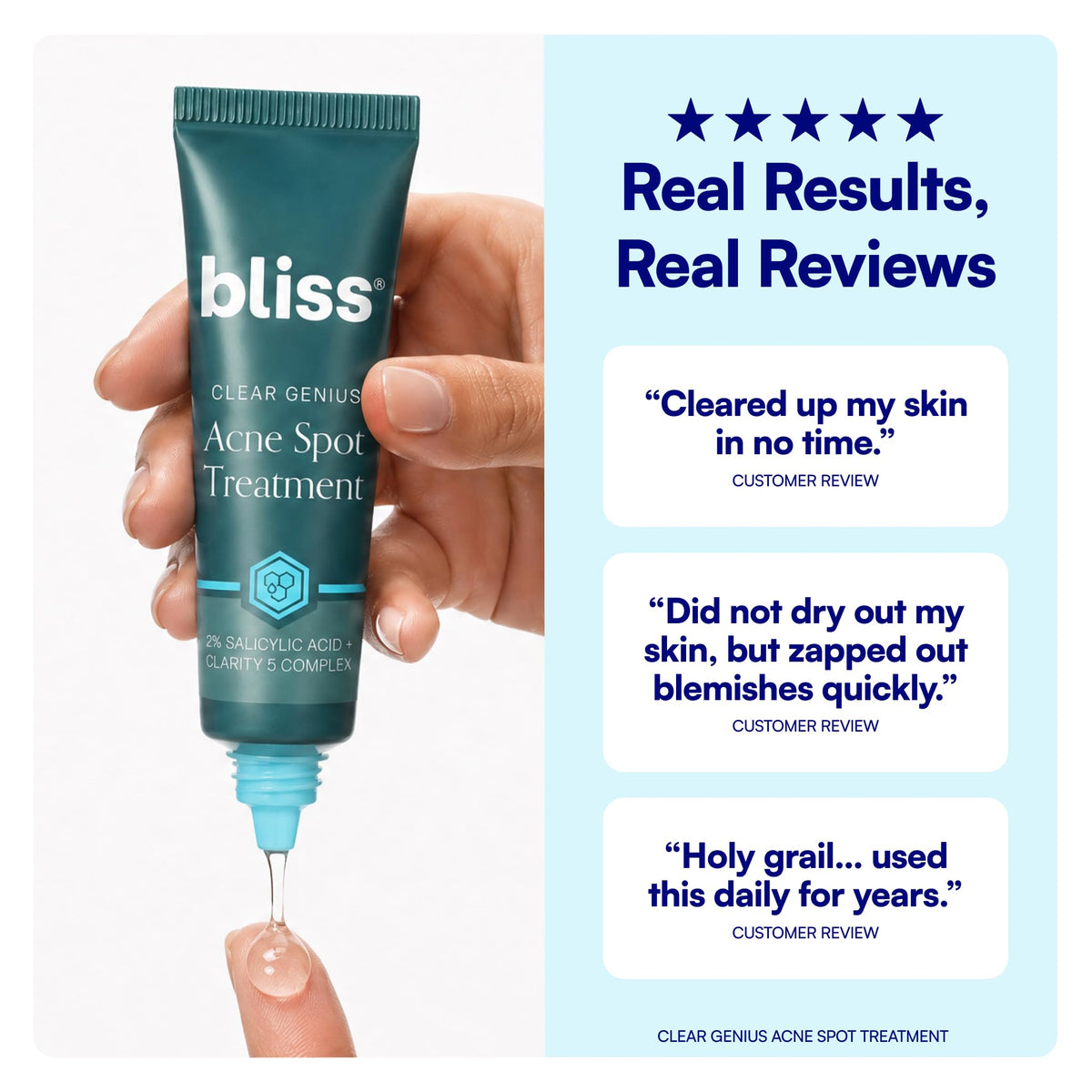 Bliss tube next to coin for scale, demonstrates the small 0.5 fl oz convenient size