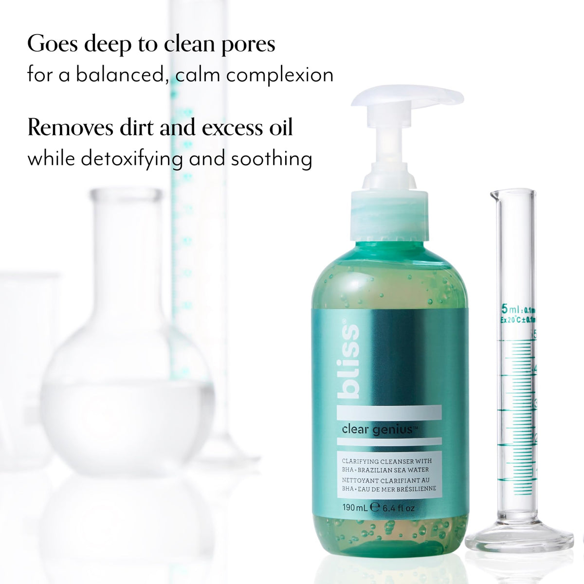 Bliss pump and label detail highlighting product name and usage benefits