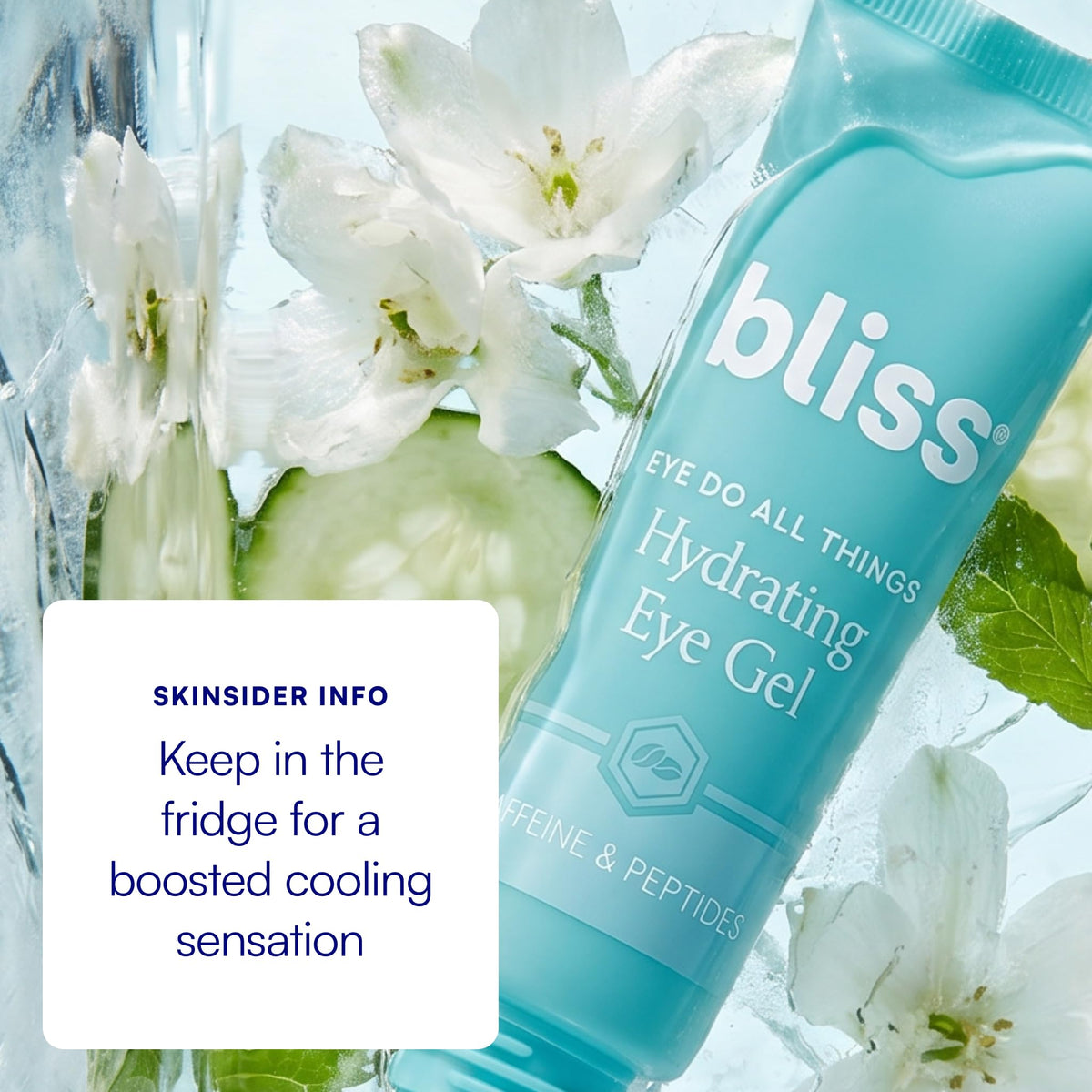 Bliss eye gel on bathroom counter in lifestyle scene for everyday routine use