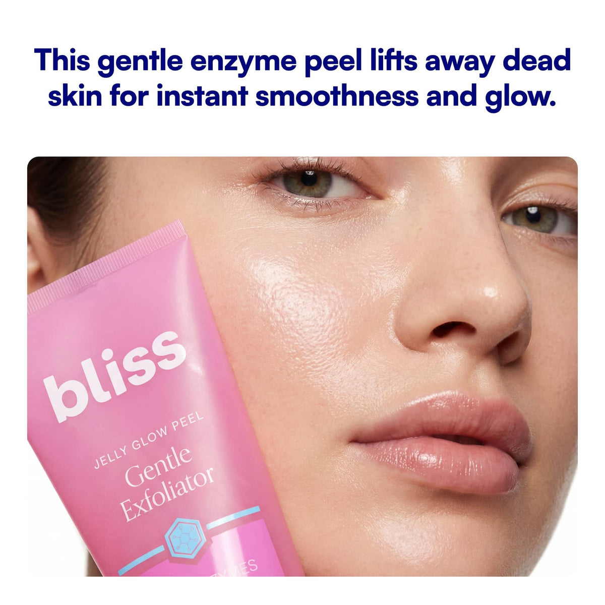 Close-up of Bliss gel texture rolling on skin, emphasizes smooth polishing