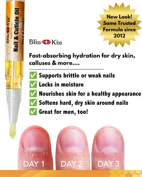 Before and after nails treated with Bliss Kiss showing improved nail appearance