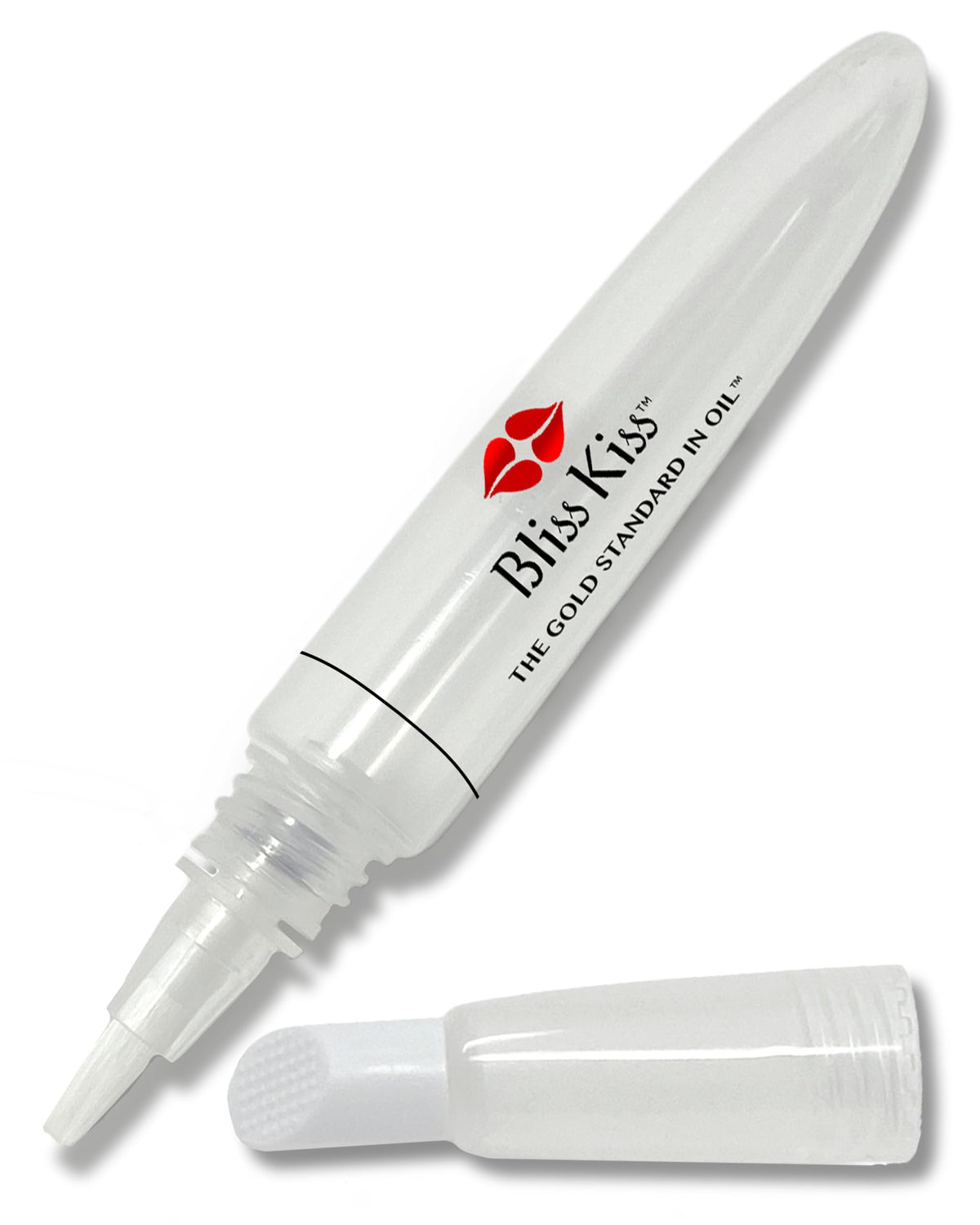 Bliss Kiss pen front view showing sleek refillable design and portability