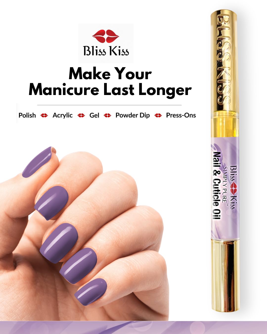 Bliss Kiss label close view listing jojoba oil and vitamin E