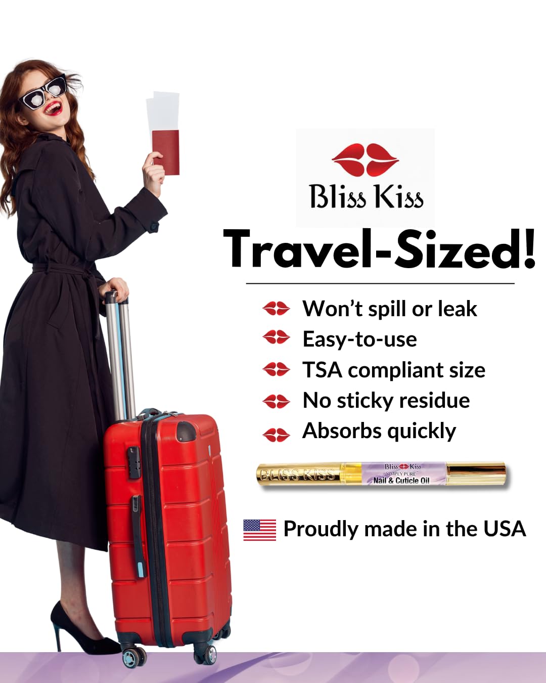 Bliss Kiss made in USA badge highlighting small family-owned brand