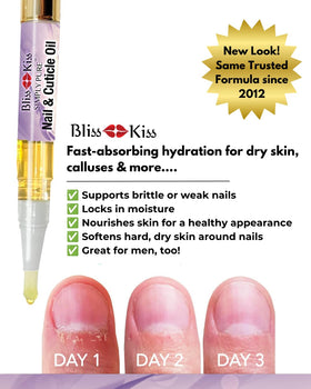 Bliss Kiss oil texture on fingertip absorbs quickly for softer cuticles