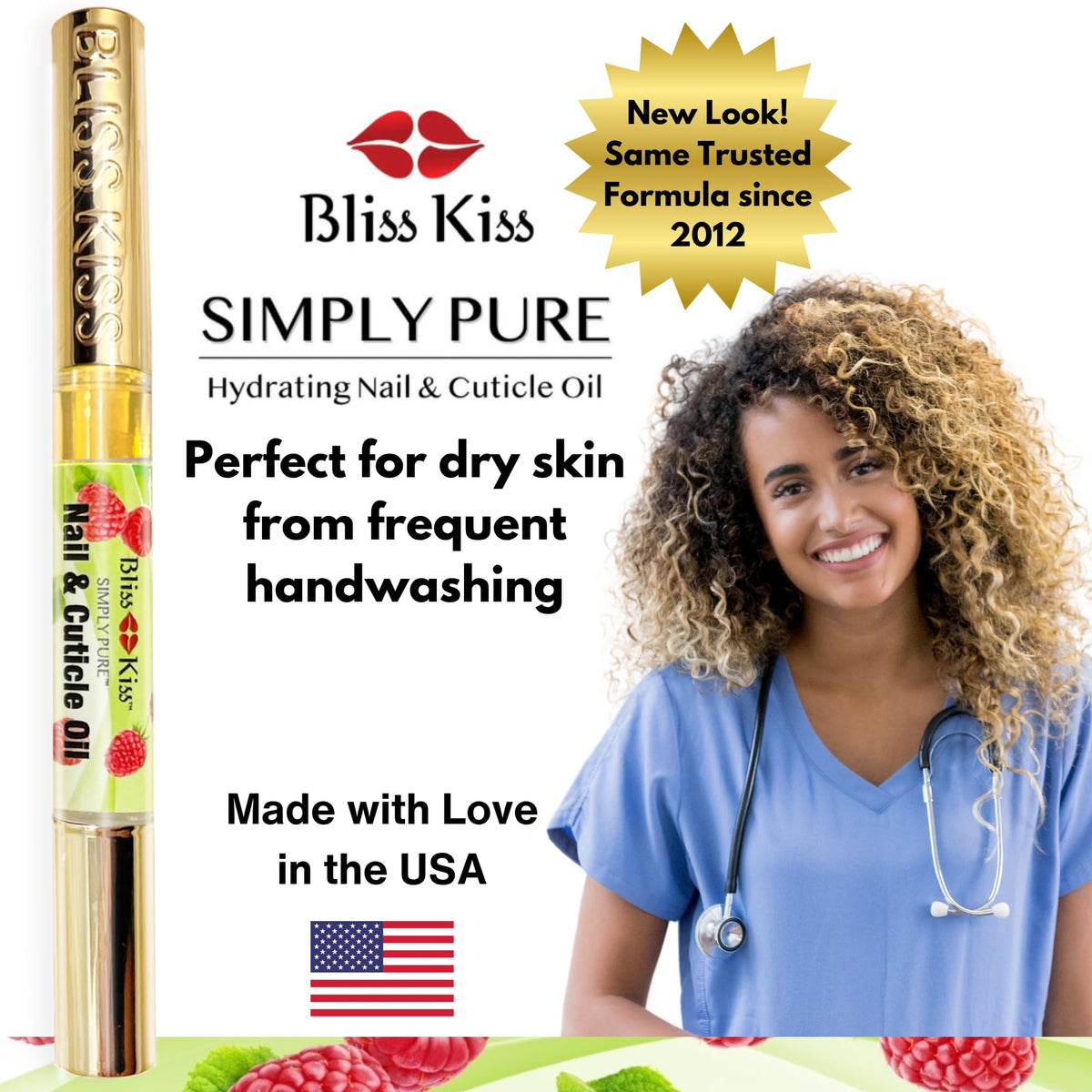Bliss Kiss pen in hand for scale showing pocket-friendly, travel-ready convenience