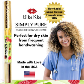Bliss Kiss pen in hand for scale showing pocket-friendly, travel-ready convenience