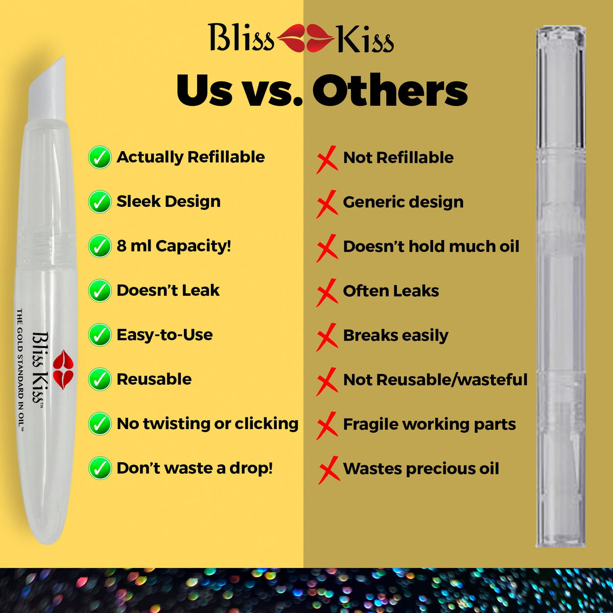 Bliss Kiss pen held in hand showing compact size and travel-friendly portability benefit