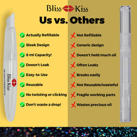 Bliss Kiss pen held in hand showing compact size and travel-friendly portability benefit